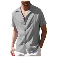 नई रंग अनुकूलन कम MOQ उच्च गुणवत्ता अनुकूलित लोगो क्यूबा कॉलर आकस्मिक शर्ट पुरुषों सनी कपास लघु आस्तीन सफेद