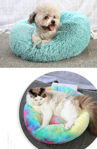 Coussin pour animaux de compagnie en peluche douce de luxe, motif donut, rond, pour chat et chien, en rose, gris et blanc, vente en gros du fabricant - Product Image 4