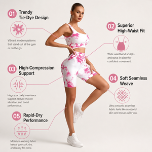 <b>Tie</b> Dye Yoga Set 2 Piece High Waist Shorts With Sports Bra Racerback Crop Top Sublimation Print Spandex Polyester Seamless - Product Image 6