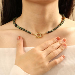 Nouveau Vintage Barrel Perles Cylindrique Pierre À La Main Collier De Perles Femme Niche Court Pierres Précieuses Collier De Perles pour Les Femmes - Product Image 1