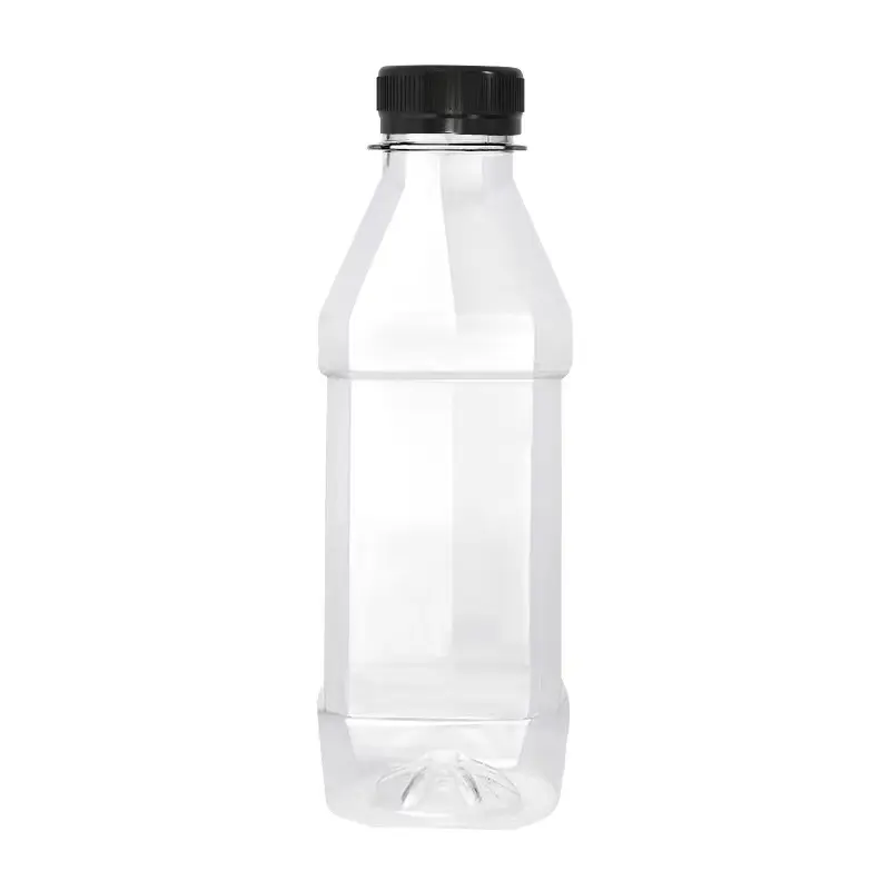 Commercio all'ingrosso 250ml 350ml 400ml 500ml bottiglia di succo di plastica usa e getta bottiglia di plastica di forma quadrata in PET bottiglie trasparenti personalizzate
