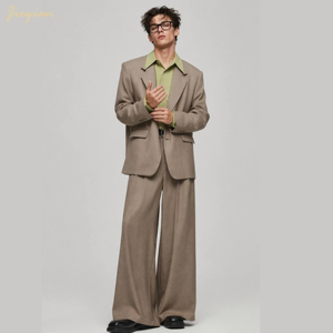 Completo <span class=keywords><strong>Oversize</strong></span> da <span class=keywords><strong>Uomo</strong></span>: <span class=keywords><strong>Blazer</strong></span> Urban Rebel Khaki Vestibilità Ampia, Set Streetwear Vintage Anni '90, Tessuto Elasticizzato TR Lavabile in Lavatrice Personalizzabile - Product Image 4