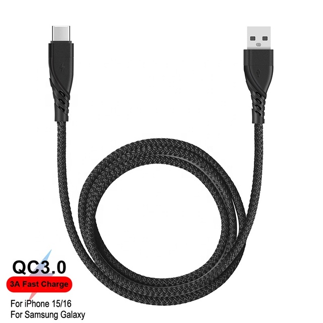 1m USB a to USB-C Cable Braided 3A USB C Fast Charging Type C Cable for iPhone 15 16 Pro Max Samsung Galaxy S25 25+ Ultra