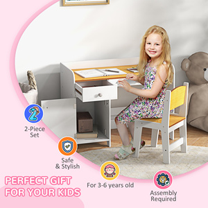 Escritorio Infantil con Silla Ergonómica, Juego de Mesa de Escritura para Niños, <span class=keywords><strong>Muebles</strong></span> de Estudio de Madera Resistentes para Dormitorio o Sala de Estudio - Product Image 4