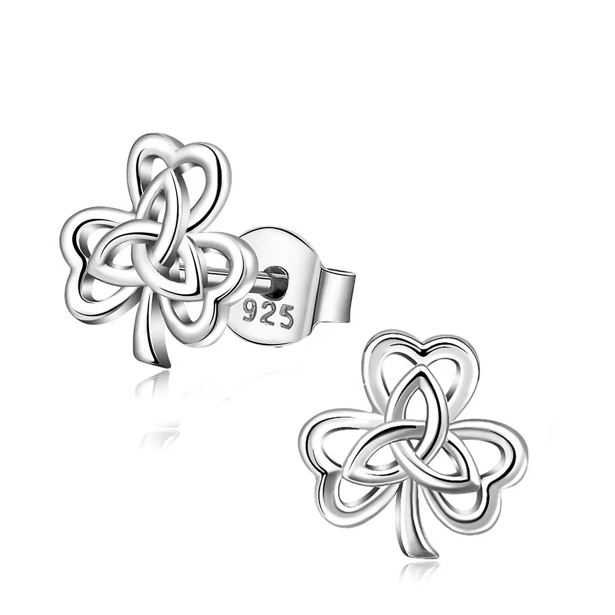 celtic irish knot heart shaped clover leaf S925 silver stud earring
