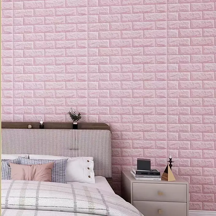 Cheap waterproof self-sticking wallpaper 3D wall paste bedroom background foam wall paper sticker brick wall decoration