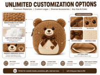 Pochette cosmétique en peluche Teddy Bear OEM ODM, sac à maquillage portable mignon, organisateur de rouge à lèvres et miroir, sac en peluche personnalisé, cadeau promotionnel