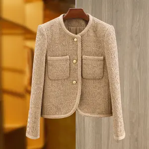 High quality new fashion round neck outside fashion tweed jacket