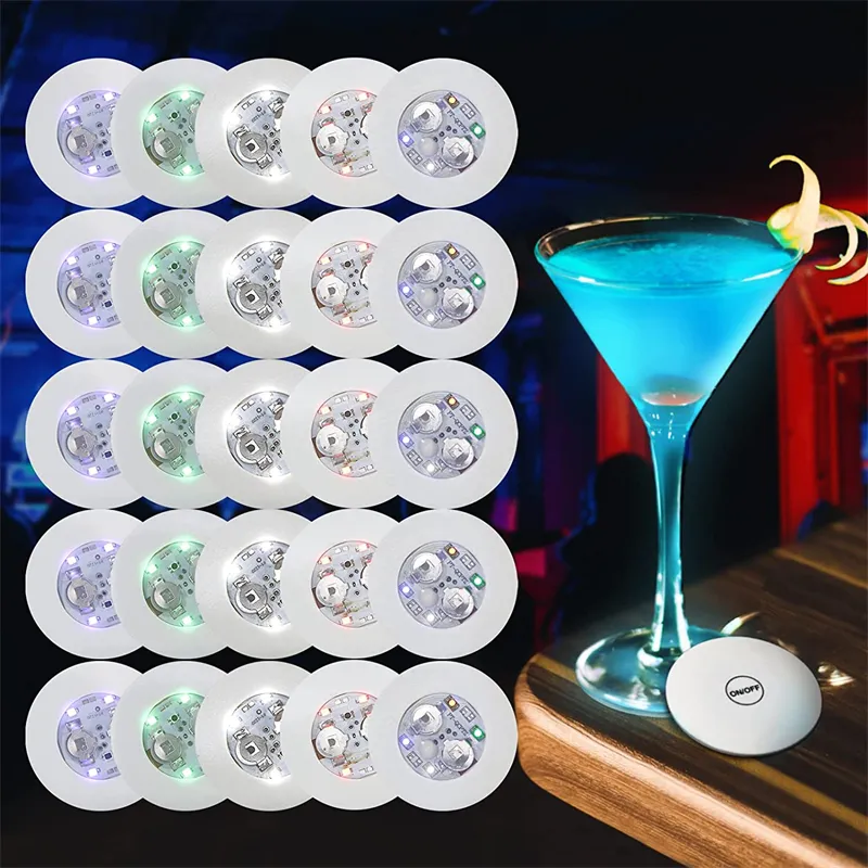 60mm LED Coaster Glow Bottle Light Stickers Bright Xmas Nightclub Bar Party Vase Decor Battery Drink Cup Mat Powered