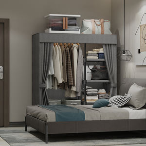 आधुनिक पोर्टेबल कपड़े अलमारी, लोहे और प्लास्टिक के डिचेबल कपड़े कैबिनेट में लटकाते हैं, बेडरूम के लिए एकीकृत लोड-असर पैर - Product Image 1