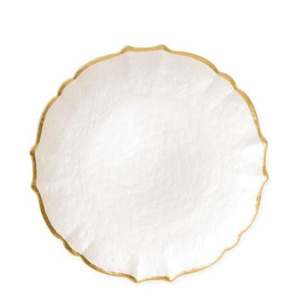 Plato de Plástico PP Blanco de Lujo Moderno y Ecológico de 13 Pulgadas para Fiestas y Banquetes, con Borde Dorado y Diseño Floral Ondulado para Bodas - Product Image 1