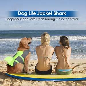 เสื้อชูชีพฉลามนางเงือกสำหรับสุนัข,เสื้อชูชีพสำหรับสัตว์เลี้ยงพร้อมหูหิ้วชุดว่ายน้ำสำหรับสัตว์เลี้ยงแบบปรับได้ Ripstop - Product Image 3