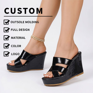 Nouvelles Chaussures <span class=keywords><strong>Femme</strong></span> Style Personnalisé Sexy à Talons Hauts, Sandales à Double Bride et <span class=keywords><strong>Talon</strong></span> <span class=keywords><strong>Compensé</strong></span> en X, Chaussures de Plage ZuT501 - Product Image 1