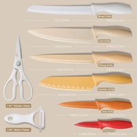 Ensemble de couteaux de cuisine en acier inoxydable 14 pièces avec manche en plastique, couteau à pain, ciseaux, éplucheur et étuis de sécurité