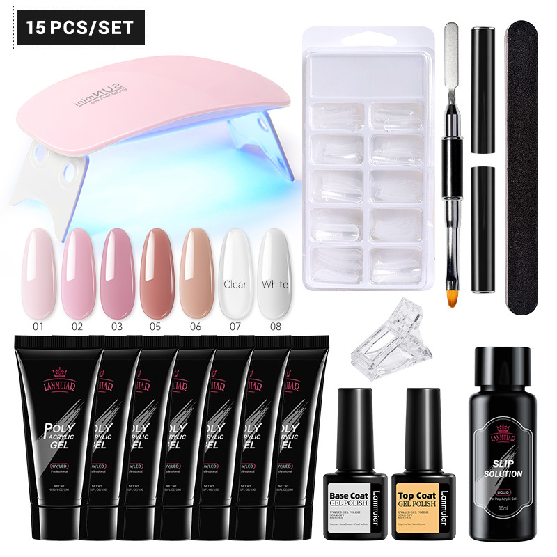 Poly Gel Nail Kit With UV LED Lamp Nail Extension Gel Kit With Base and Top Coat Slip Solution PolyGels Nail Kit Set