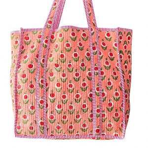 Handmade Quilted Cotton Toto <b>Bag</b> Floral Handprinted Large <b>Boho</b> Tote <b>Bags</b> Women's Eco-Friendly Everyday Shopping Travel Tote <b>Bag</b> - Product Image 1