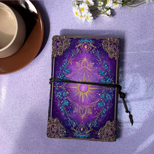 Carnet A6 de style vintage avec fermeture à cravate fait à la main 160 pages cadeau d'anniversaire parfait pour belle-sœur avec congé d'or violet - Product Image 3