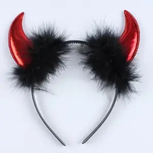 Halloween Fluffy Devil Horn Hairband Fancy Children Headband for Halloween Party
