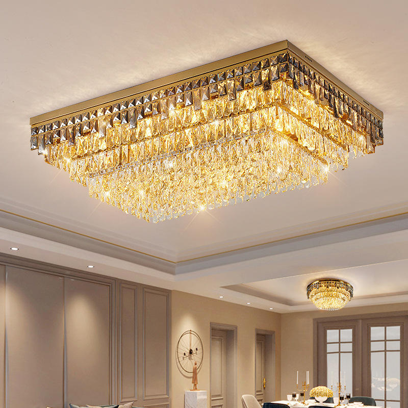 Lighting High Quality Luxury K9 Crystal Square Ceiling Light Living Room Hotel Bedroom Home Hotel Round Led Crystal Ceiling Lamp