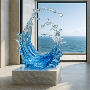 Jingyue Tùy Chỉnh Nhựa Trong Suốt Sóng Hình Dạng Nước Điêu Khắc Trong Nhà Thủ Công Thủ Công Pha Lê Trang Trí Sang Trọng Cho Sảnh Khách Sạn - Product Image 4