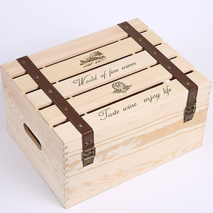 Caja de regalo de madera para vino tinto, soporte de embalaje natural sin terminar estampado, magnum con cuero, 4 y 6 botellas, venta al por mayor - Product Image 1