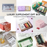 Boîte d'emballage en carton pliable et recyclable pour suppléments nutritionnels (protéines, vitamines, soins capillaires) avec insert en papier, personnalisable