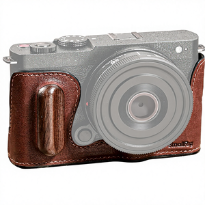 Étui demi-cuir pour appareil photo <span class=keywords><strong>LUMIX</strong></span> S9, style vintage, cadre en aluminium, poignée en bois, trou fileté 1/4-20 - Product Image 1