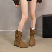 Bottes mi-mollet souples pour femmes, talon compensé dissimulé, en daim, bout rond, avec languette à replier, bottes tendance, 3 couleurs.