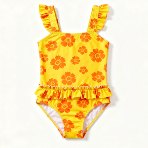 Traje de Baño de Dos Piezas con Volantes para Niñas Pequeñas, Estampado Floral, con Protección UV y Material Ecológico para Niños, OEKO TEX - Product Image 1