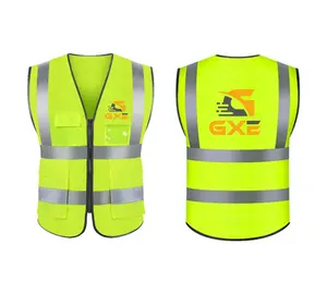 Colete refletor personalizado com logotipo, colete de segurança para homens de construção hi-viz preto e amarelo e laranja personalizado reflexivo com bolsos