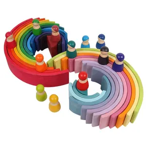 Grimms educacional brinquedos de empilhamento de madeira natural grande 12 pcs rainbow blocos de construção para crianças