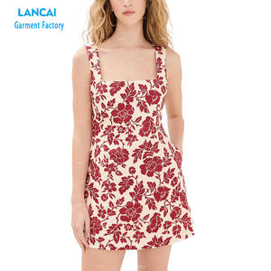 Fabrication de robes d'été sexy personnalisées sans manches à fleurs rouges, mini robe de club moulante, robes de soirée pour femmes, vente en gros - Product Image 1