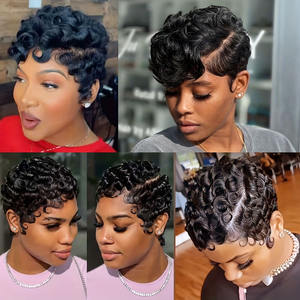 Parrucca Corta Pixie in <span class=keywords><strong>Capelli</strong></span> Umani per Uso Quotidiano, Densità 180%, Senza Colla, Facile da Indossare, 6 Pollici, Ondulata Corta per Donne - Product Image 4