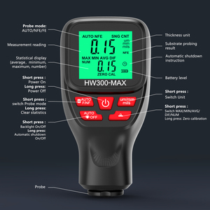 HD-Display HW300-MAX Lack beschichtung dicken messgerät 0-2000UM Autolack film tester Verzinkung mit hoch empfindlicher Sonde - Product Image 5