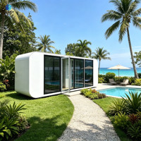 Maison préfabriquée modulaire moderne et portable de type Apple Cabin avec grande fenêtre en verre pour les stations balnéaires, les Airbnb, les séjours en location de maison