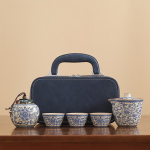 Juego de té de viaje, tetera Gaiwan de cerámica con tapa, juego de caja de regalo portátil para exteriores, para uso en campamentos y viajes - Product Image 2