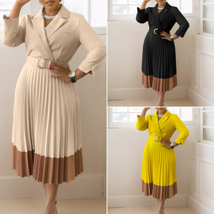 Robes tendance automne-hiver pour femmes, élégantes et décontractées, col tailleur, plissées, pour le bureau, tenue de travail formelle - Product Image 2