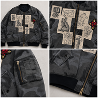 Blouson Bomber Camouflage Personnalisé Homme Streetwear Manteau Hiver Patchwork Rétro Broderie Patch Camouflage Blouson Aviateur Rembourré
