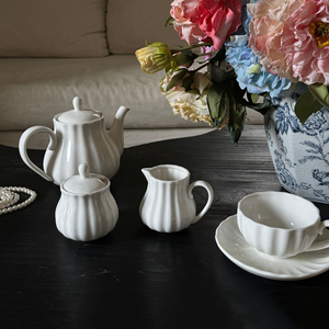 Wholesale White Ceramic <b>Tea</b> <b>Pot</b> <b>Set</b> Milk Creamer Pitcher Porcelain Coffee Cup and Saucer Afternoon <b>Tea</b> <b>Set</b> - Product Image 4
