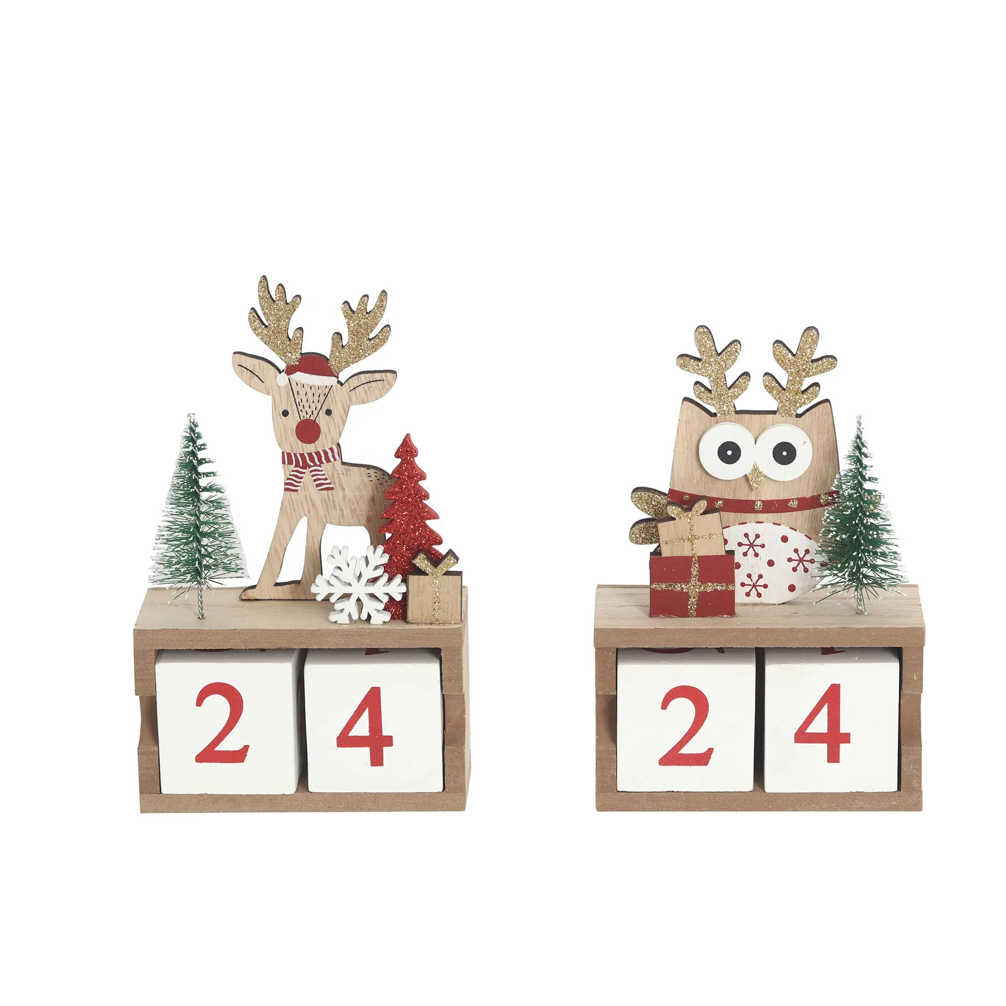 Wooden Christmas advent calendar block countdown to Christmas decoration 2 styles asst.