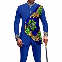 Diskon besar S-4XL motif Afrika batik katun pria setelan 2 potong kasual lengan panjang pernikahan pengantin pria celana blazer
