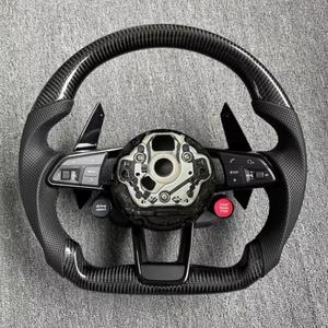 Volant en fibre de carbone semi-perforé avec bouton de démarrage R8 et sélecteur de mode de conduite pour <span class=keywords><strong>Audi</strong></span> A3 A4 A5 A6 C7 C8 Q3 Q5 Q7 SQ5 SQ8 TTRS - Product Image 2