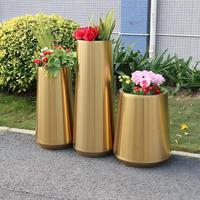 Pot de fleurs cylindrique élégant en acier inoxydable, grand récipient décoratif en métal pour plantes, idéal pour les entrées de hôtels de luxe