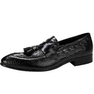 Zapatos de vestir de cuero genuino para hombre, con punta en pico, sin cordones, suela de goma antideslizante, para todas las estaciones, zapatos de boda, envío directo. - Product Image 1