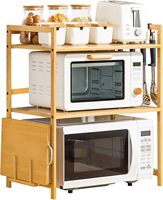 Étagère de four à micro-ondes en bambou à 2 niveaux, support de four, support de micro-ondes avec 4 crochets et support de planche à découper, armoire de cuisine