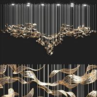 Lustre en cuivre de luxe en céramique personnalisé en forme de feuille de ginkgo, salon de villa, escalier, lampes suspendues, hall d'hôtel, lampe en verre