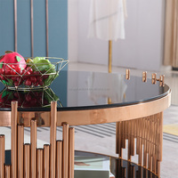Table basse ronde en vente chaude, plateau en verre trempé noir, pieds en acier inoxydable, table centrale, table d'appoint unique pour le bureau ou le salon
