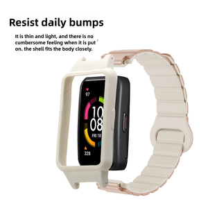 Bracelet de montre magnétique en silicone pour Huawei <span class=keywords><strong>Band</strong></span> <span class=keywords><strong>6</strong></span> 7 <span class=keywords><strong>Honor</strong></span> <span class=keywords><strong>Band</strong></span> <span class=keywords><strong>6</strong></span> 7 Étui de protection bicolore Montre intelligente étanche Homme Femme - Product Image 5
