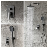 Douche murale encastrée de luxe en laiton chromé brossé, design moderne et épuré, avec fonction pluie et massage, cartouche céramique, idéale pour hôtels