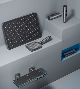 Set <span class=keywords><strong>Doccia</strong></span> <span class=keywords><strong>da</strong></span> Parete Quadrato in Rame Grigio Canna di Fucile di Alta Qualità con Display Digitale Intelligente e Barra Scorrevole per Casa - Product Image 5